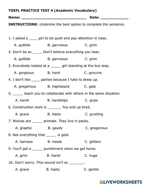 Gcse English Vocabulary Worksheets Pdf