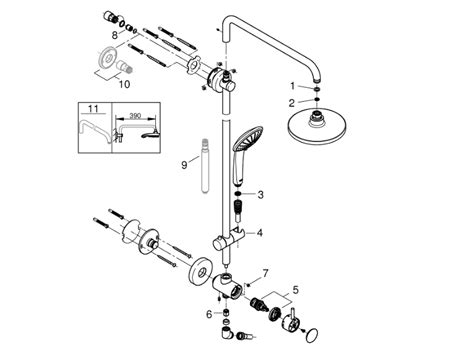 Grohe Retro-fit 180 shower system with diverter for wall mounting shower spares and parts ...