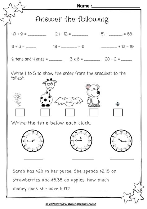 Year1 Math Worksheet | Year1 & Year2 Mental Maths