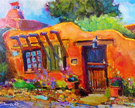 Colorful Connections: Santa Fe adobe oil painting Canyon Road New Mexico art | Hot off My Easel ...