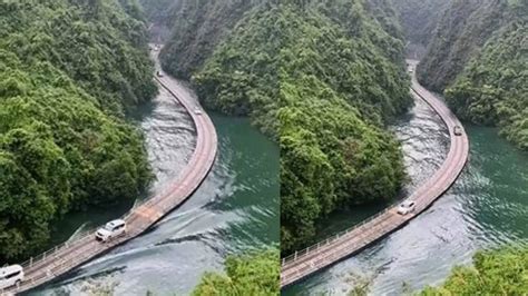 Viral Video Of Vehicles Passing Through China's Shiziguan Floating ...