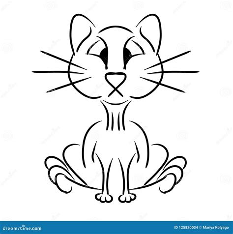 Cat Sitting Simple Drawing of Lines of a 2D Illustration. Stock Illustration - Illustration of ...