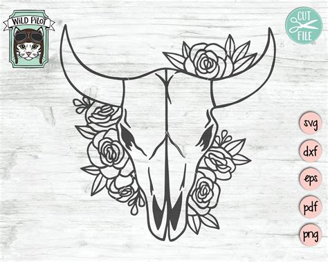 Cow Skull Flowers SVG, Cow Skull Floral SVG, Bull Skull Floral SVG ...