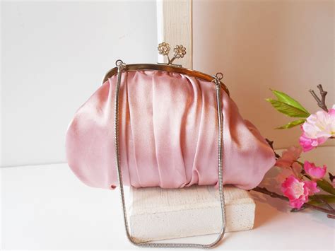 Vintage Pink Evening Bag, Pink Satin Handbag Rhinestone Trim EB-0530 | Evening bags, Evening ...