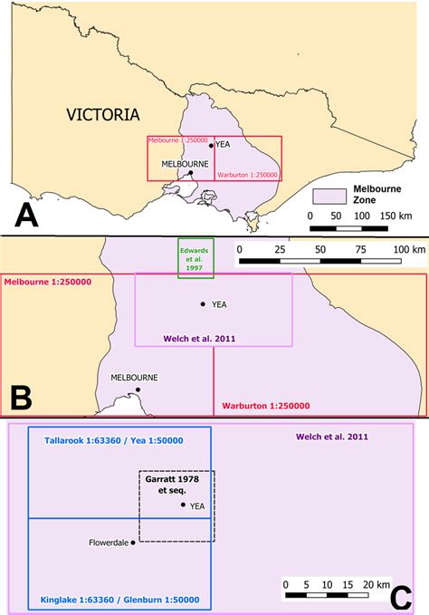 Extents of various maps relevant to the Yea area, by previous workers.... | Download Scientific ...