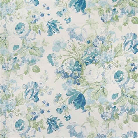 Bluebell Blue and Green Floral Linen Upholstery Fabric