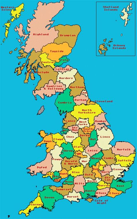 Map of counties of Great Britain (England, Scotland and Wales) 1974 ...