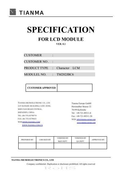 SPECIFICATION - Tianma Microelectronics