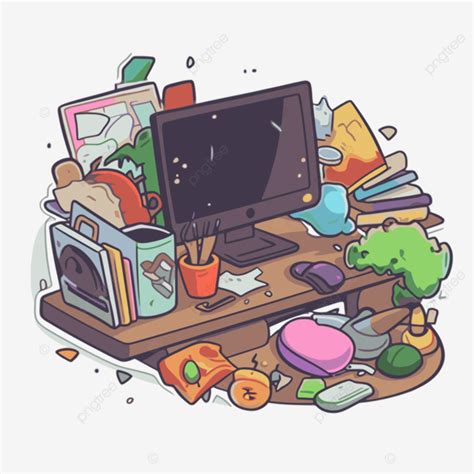 Cartoon Image Of A Desk Full Of Clutter Clipart Vector, Cartoon Clipart, Desk Clipart, Messy ...