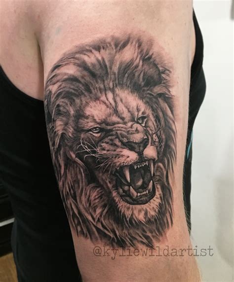 Roaring Lion tattoo on arm by Kylie Wild Heslop, Canberra, Australia, tattoo Artist. Realistic ...