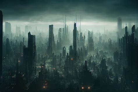 Premium Photo | City wallpaper Dystopian futuristic cyberpunk city at ...