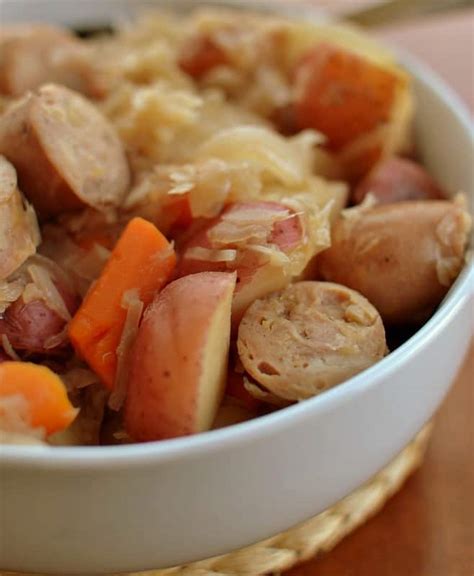 smoked sausage casserole with sauerkraut and potatoes