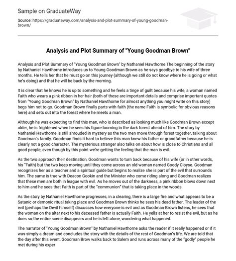 ⇉Analysis and Plot Summary of "Young Goodman Brown" Essay Example | GraduateWay