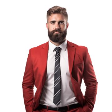 Bearded Businessman Wearing Red Tie, Businessman, Necktie, Elegant PNG ...