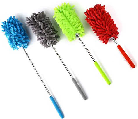4 Pack Microfiber Dusters with Extension Pole, Microfiber Hand Duster ...