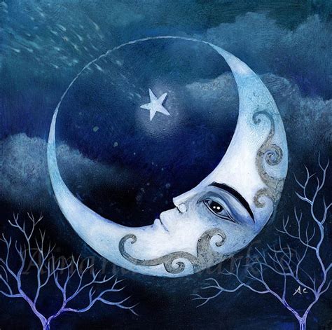 Unframed Original Painting Titled the Crescent Moon by Amanda Clark Moon Art, Original Art ...