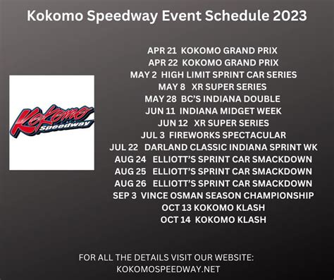 Kokomo Speedway 2023 Racing Schedule! - RaceStar Publications