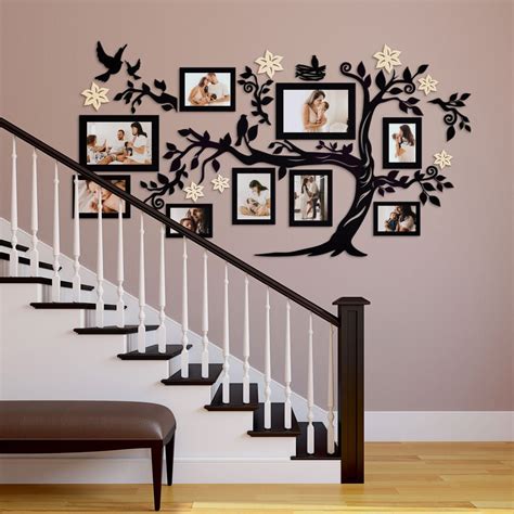 Happy Family Photo Tree Wall Decal, Large Wooden Family Tree Decal, Wall Decorations of Unique ...