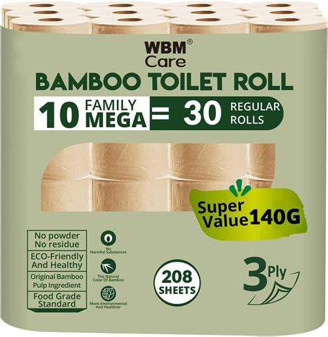WBM Care Natural Bamboo Toilet Paper Hypoallergenic for Sensitive Skin Plastic, Tree & Lint Free ...