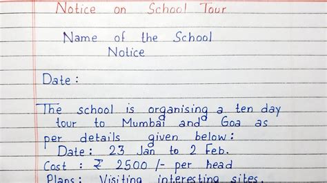 Write a Notice on School Tour | Notice Writing | English - YouTube