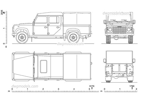 Land Rover Defender 130 car AutoCAD block, dimensions