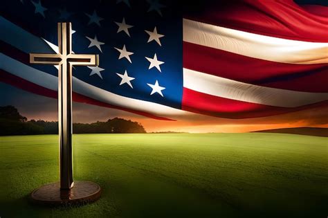 Premium AI Image | Christian cross with the American flag in the ...