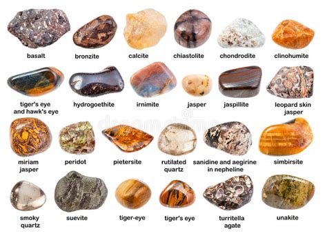 Set of various brown gemstones with names isolated stock image Raw Minerals, Minerals And ...