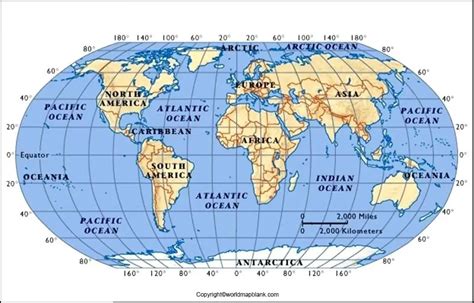 World map with Equator and Prime Meridian | World Map Blank and Printable