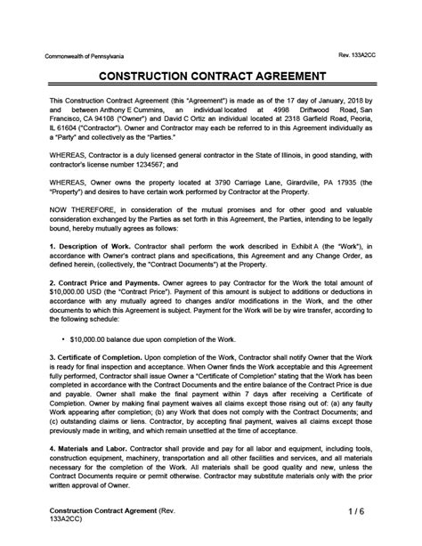 Free Construction Contract Template | PDF & Word