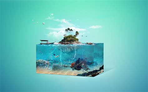 Download Cloud Fish Boat Bird Fantasy Island 4k Ultra HD Wallpaper