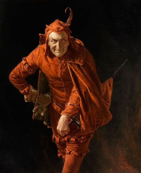 a painting of a man dressed in an orange outfit and holding a knife ...