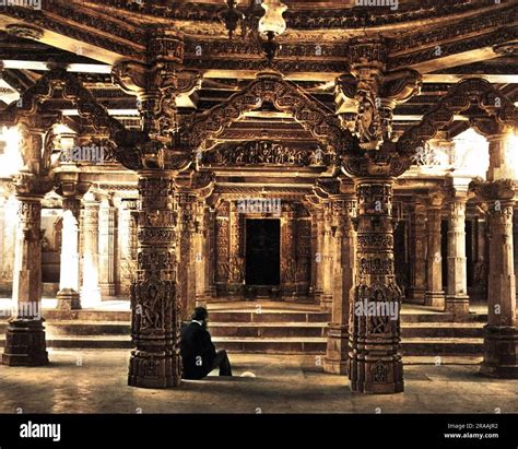 Interior of a Jain Temple, Mount Abu, Rajasthan, India. Date: circa ...