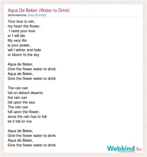 Текст песни Agua De Beber (Water to Drink), слова песни