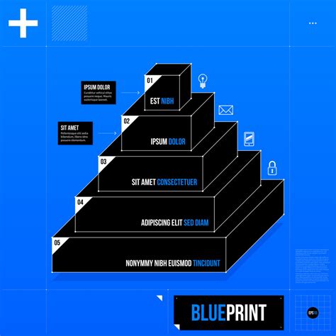 Pyramid Chart Template With Five Stages In Blueprint Style. Eps10 ...