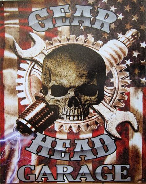 Gear Head Garage Metal Sign - American Collectibles