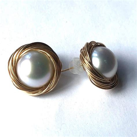 Vintage Large Pearl and 18 Carat Gold Large Stud Earrings at 1stDibs