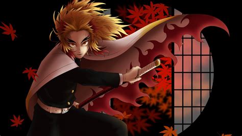 Demon Slayer Kyojuro Rengoku With Sword With Background Of Window Red ...