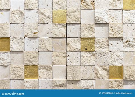 Natural Stone Mosaic Tile with Beige and Gold Squares Stock Photo - Image of background ...