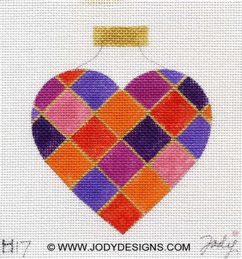 Harlequin Valentine Heart Needlepoint Ornament Jody Designs