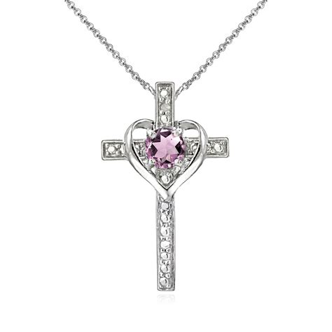 925 Sterling Silver Simulated Alexandrite Cross Heart Pendant Necklace for Women | eBay