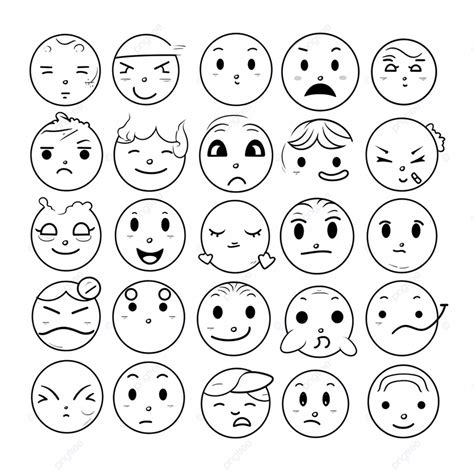 Emoticions In Line Drawings With Faces, Basic Simple Cute Cartoon ...