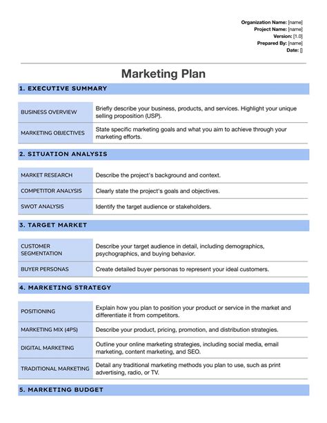 Simple Marketing Plan Google Docs Template