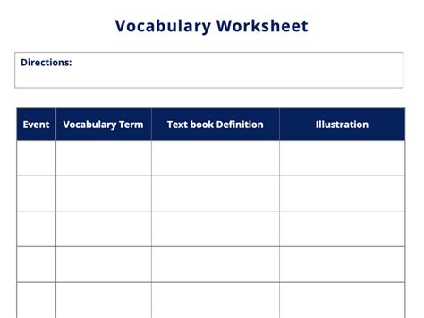 Vocabulary Worksheet Template | Excel Templates