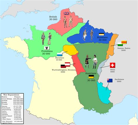 Occupation zones in France 1815-1818 : MapPorn