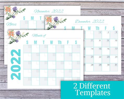 Printable Floral Calendar 2022 Bundle - Etsy