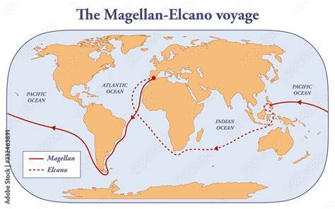 The route of the Magellan-Elcano expedition Stock Illustration | Adobe ...