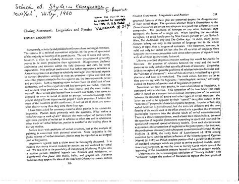 (PDF) Roman Jakobson - Closing Statement: Linguistics & Poetics ...