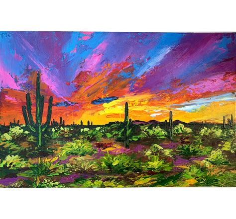 Sonoran Desert Oil Painting Arizona Artwork Saguaro National - Etsy