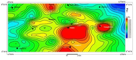 Total Magnetic Field Intensity (TMI) Map of the Study Area (contour ...