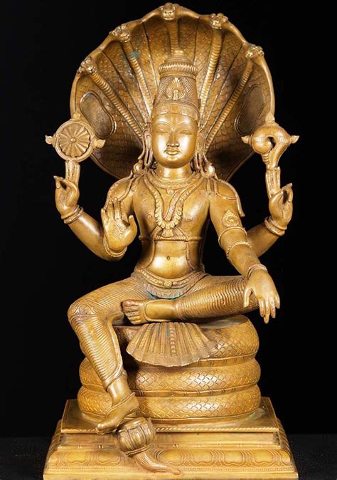 Bronze Seated Vishnu Statue 15" (#73b13): Lotus Sculpture